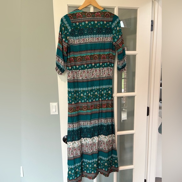 Boho Teal Patterned Button-Down Midi Dress | M - Picture 4 of 7